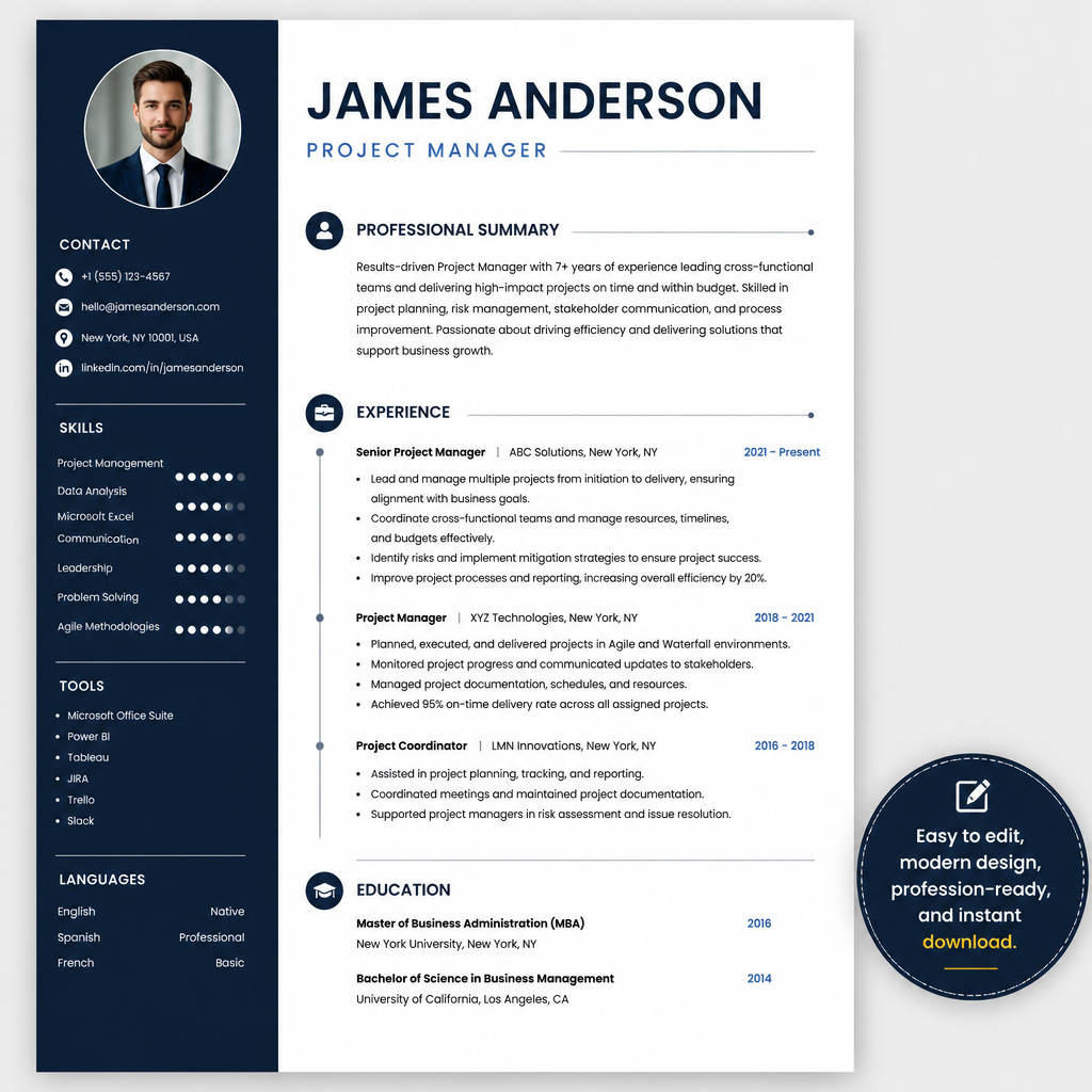 Focused Asian professional editing a resume template on a laptop with floating pencil checkmark and palette icons around the screen on a soft bright background