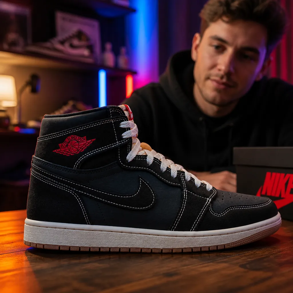 Sneakerhead displaying their premium Air Jordan 1 collection in a stylish home setup with RGB lighting