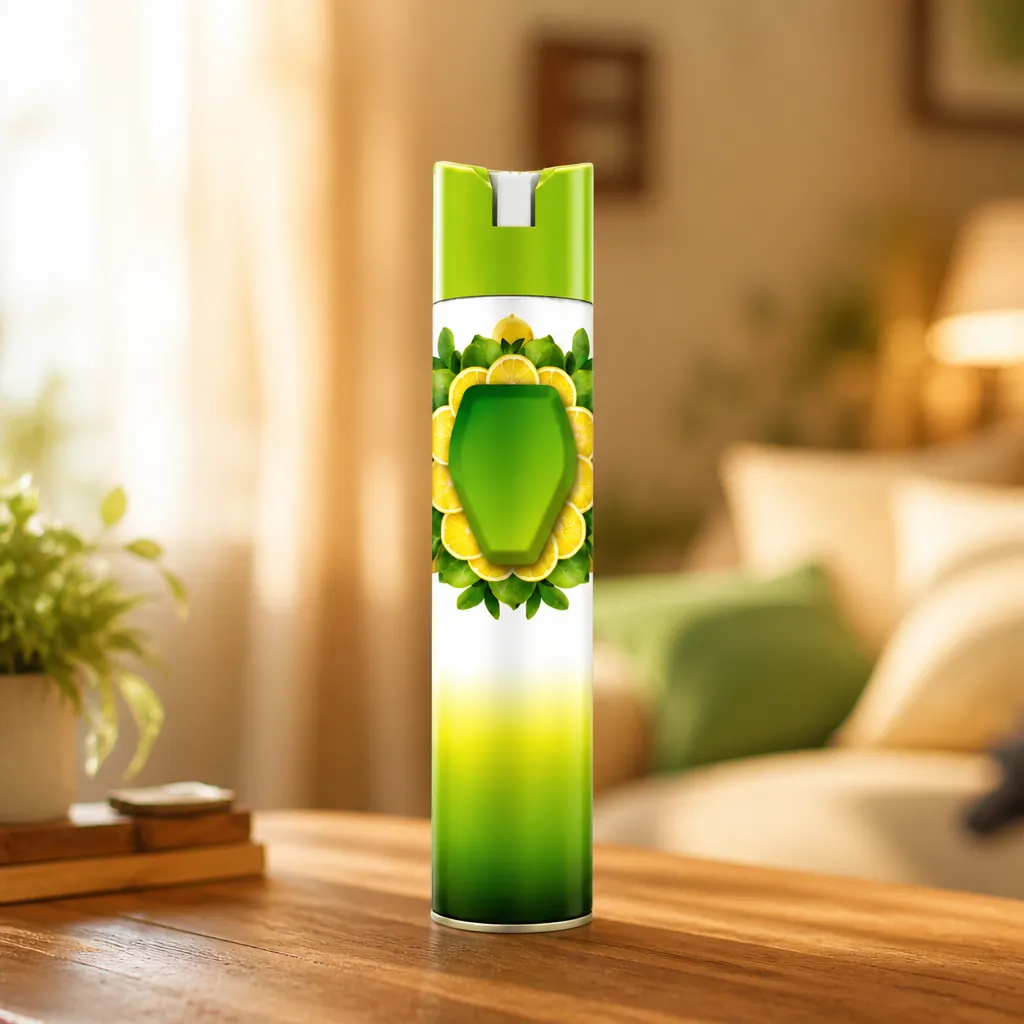 Professional product photography of Lia room freshener bottle with prominent 500-spray guarantee seal displayed, warm inviting home atmosphere visible in soft blurred background, trust-building visual with customer satisfaction cues