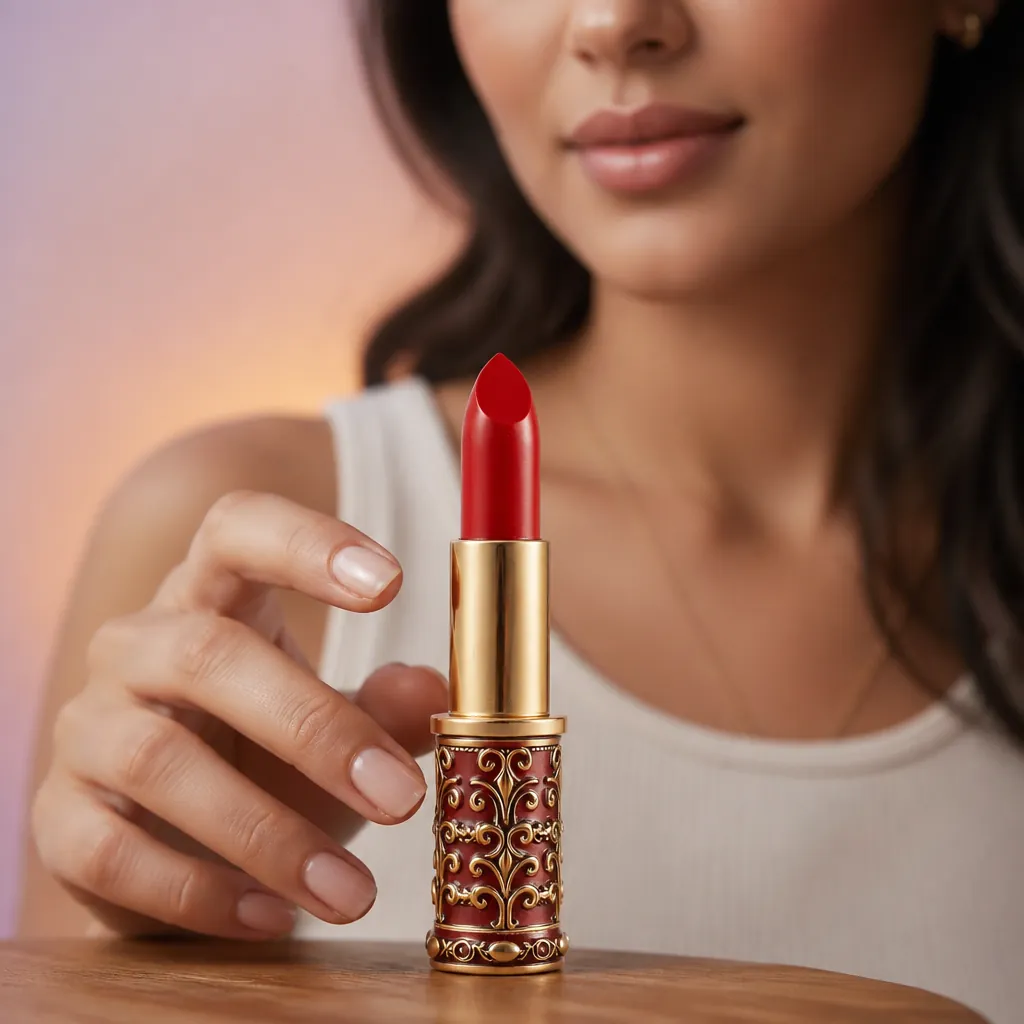 Aviraa lipstick product showing elegant packaging with soft gradient background