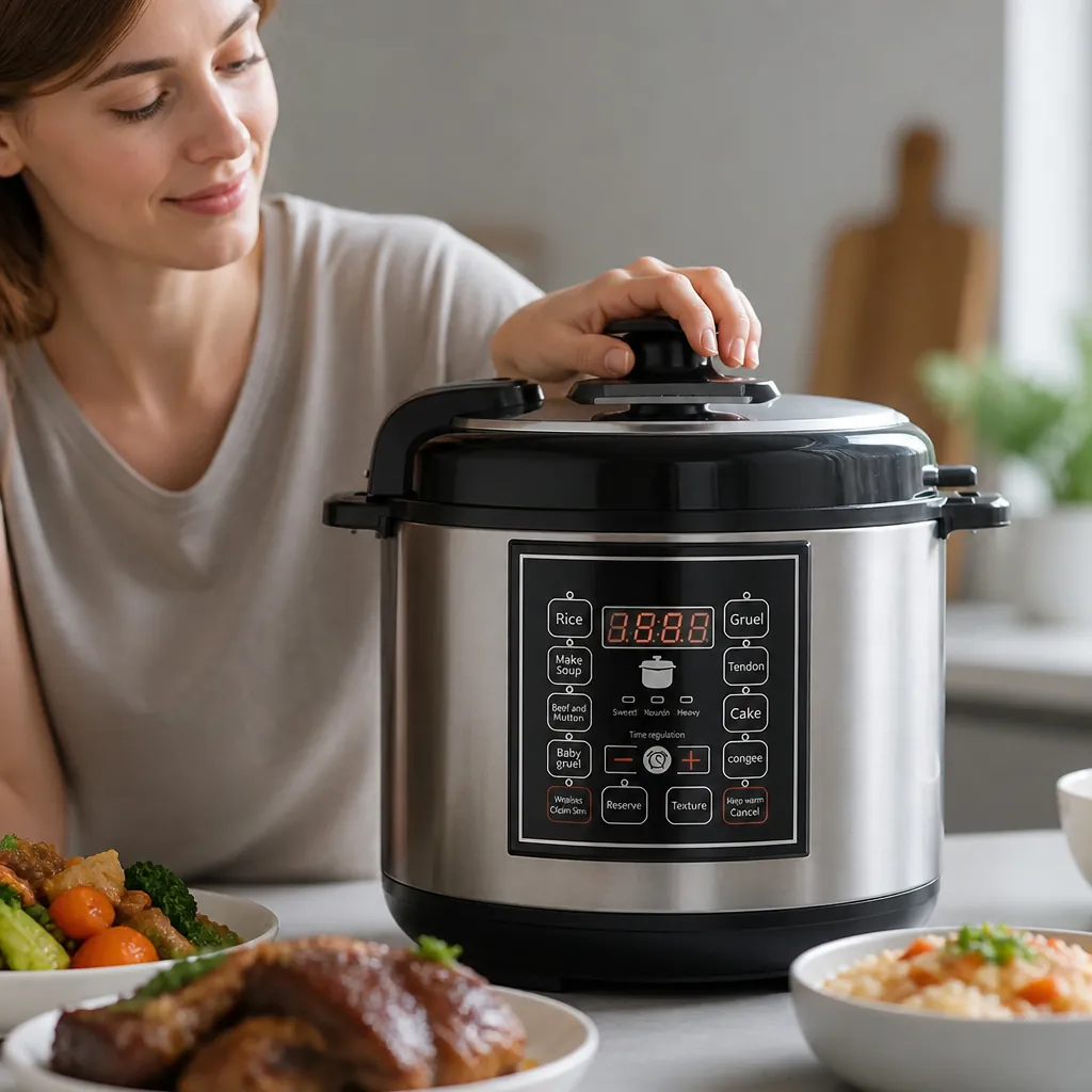 Side angle view of pressure cooker