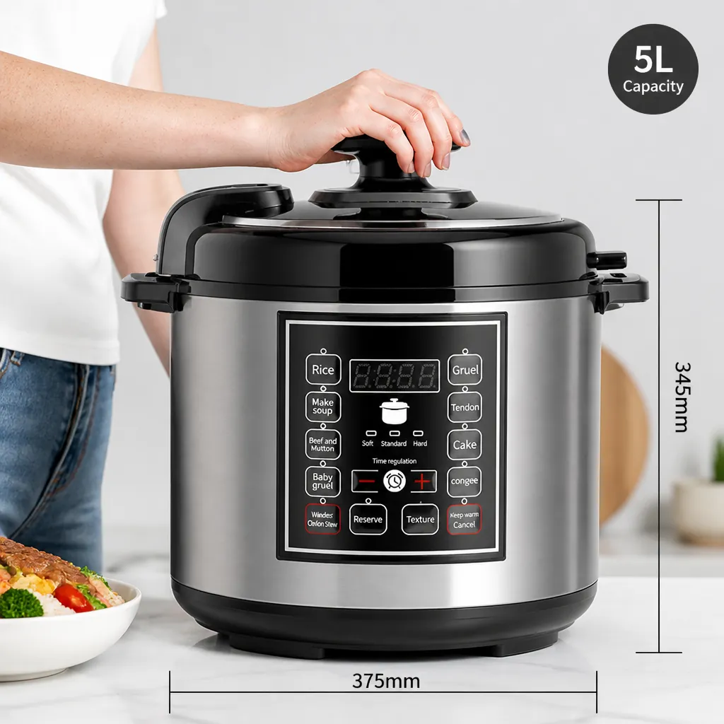 Clean product diagram showing pressure cooker dimensions with precise measurements 345 by 375 millimeters and all component labels