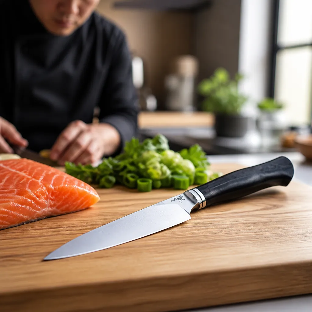 Japanese Santoku knife with hollow edge for precision slicing and dicing