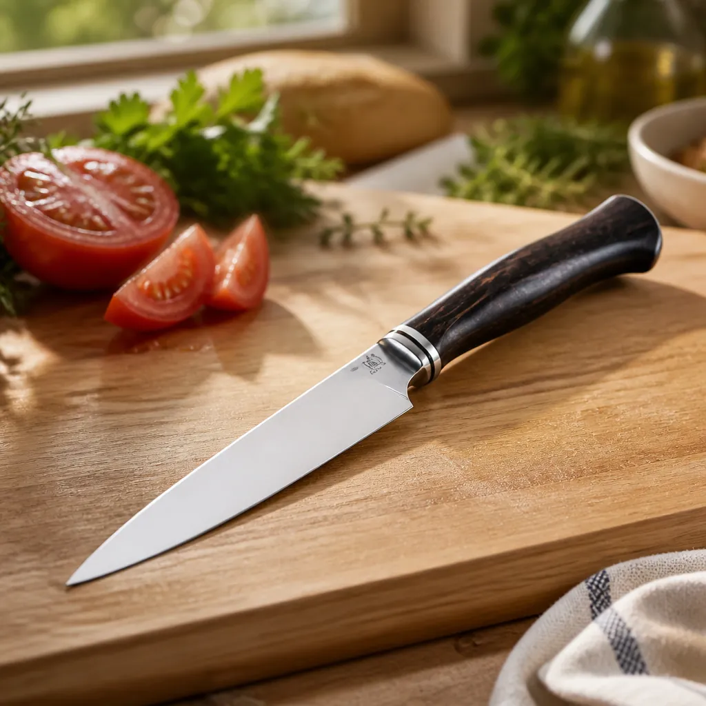 Serrated 10-inch bread knife for clean cuts through crusty breads and soft tomatoes