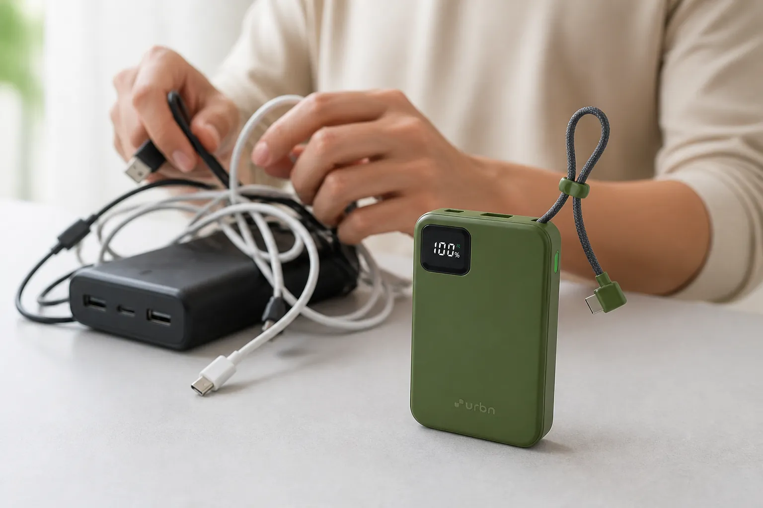 Side-by-side visual comparison showing the bulkiness and cable clutter of traditional power banks versus the sleek, streamlined design of the Ultra Link Power Bank