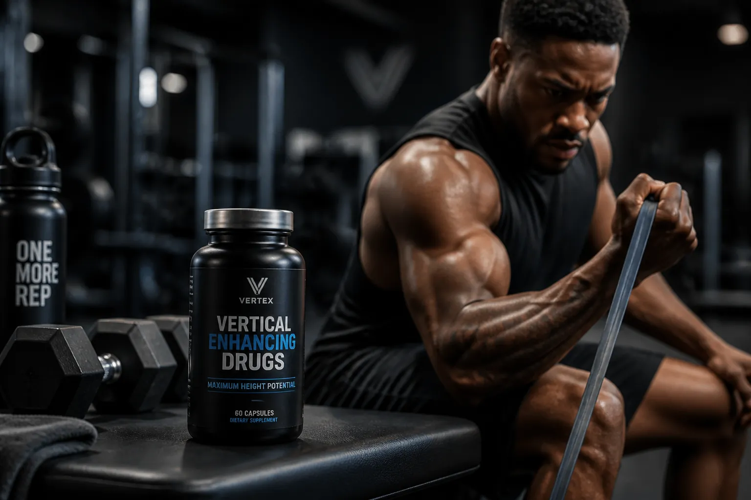 Dedicated athlete performing intense training session in a modern gym with dramatic lighting and focus on peak athletic performance
