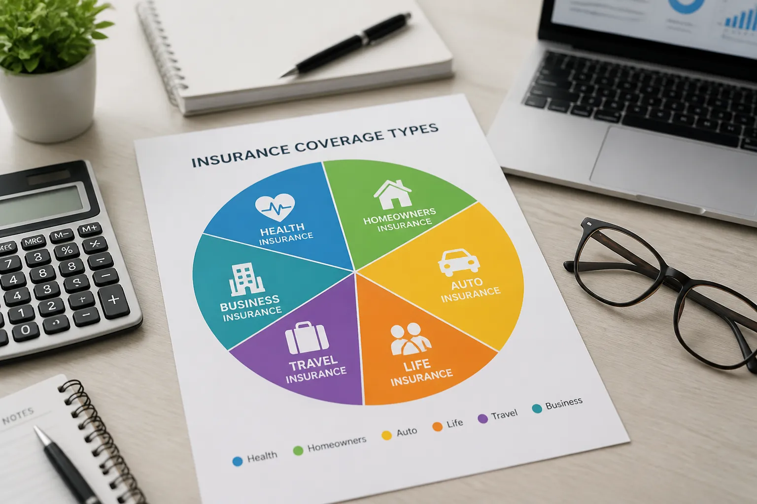 Circular pie chart showing different insurance coverage categories with color-coded segments