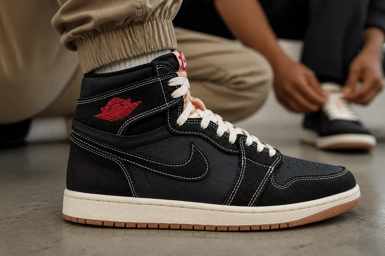 Iconic Jumpman logo embroidered on the heel tab with University Red accent stitching on premium leather