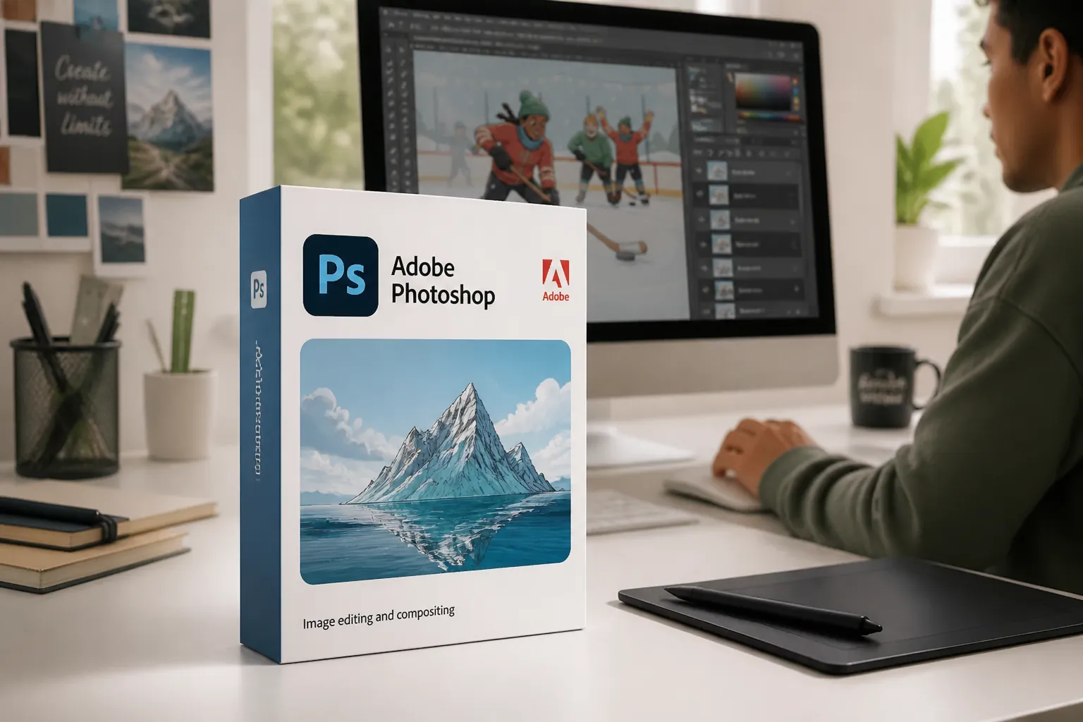 Stunning photo composite showing multiple layers blended seamlessly with advanced masking and blending modes in Photoshop workspace