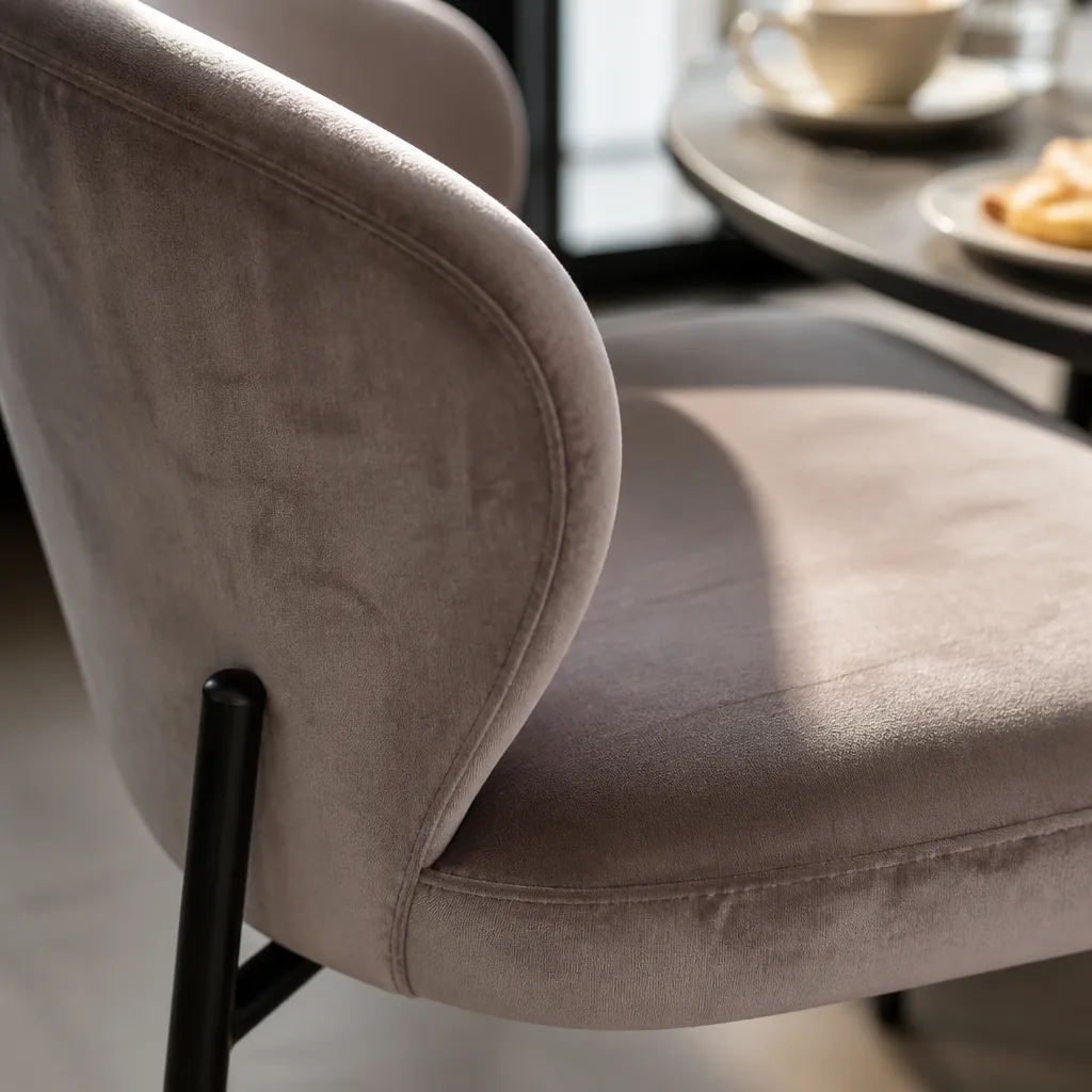 Compact Barfi velvet dining chair thumbnail for mobile sticky bar