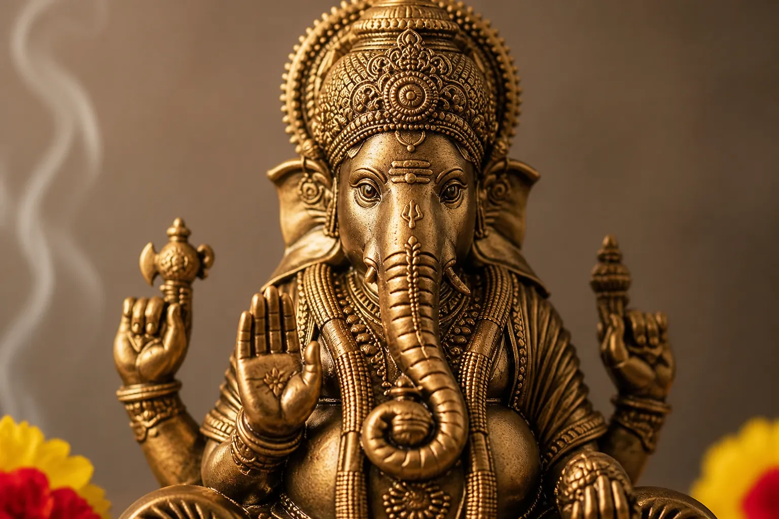 Hand of Lord Ganesha in abhaya mudra blessing pose with detailed fingers