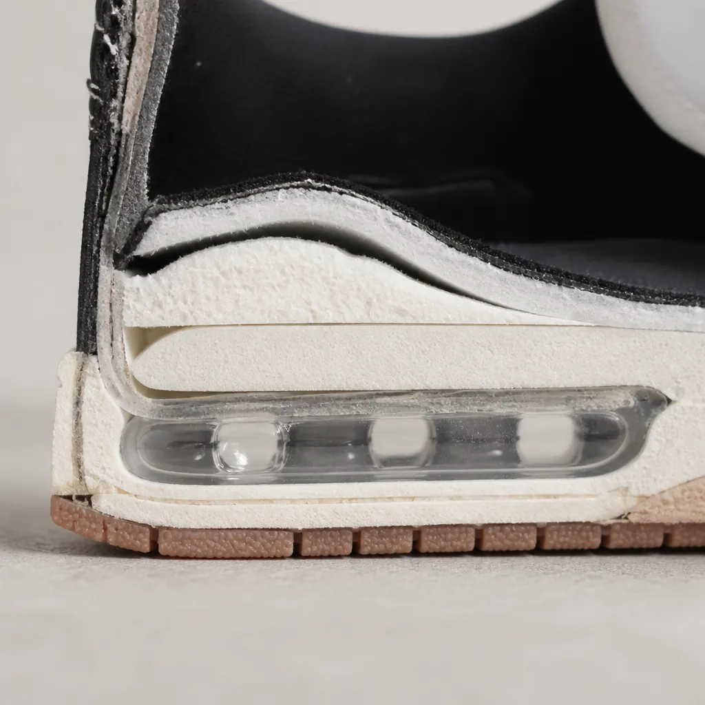 Detailed cross-section view of the encapsulated Nike Air-Sole heel unit showing the visible air pocket technology and foam padding structure