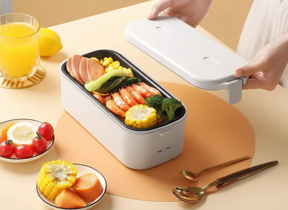 Sad Tupperware container with cold congealed food that looks unappetizing