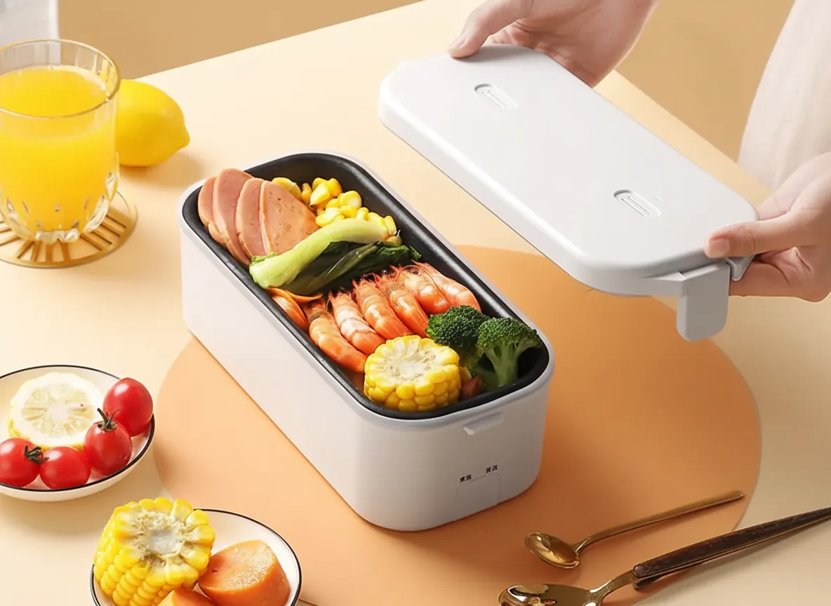 Frustrated employees waiting in a long line at the office microwave during lunch break