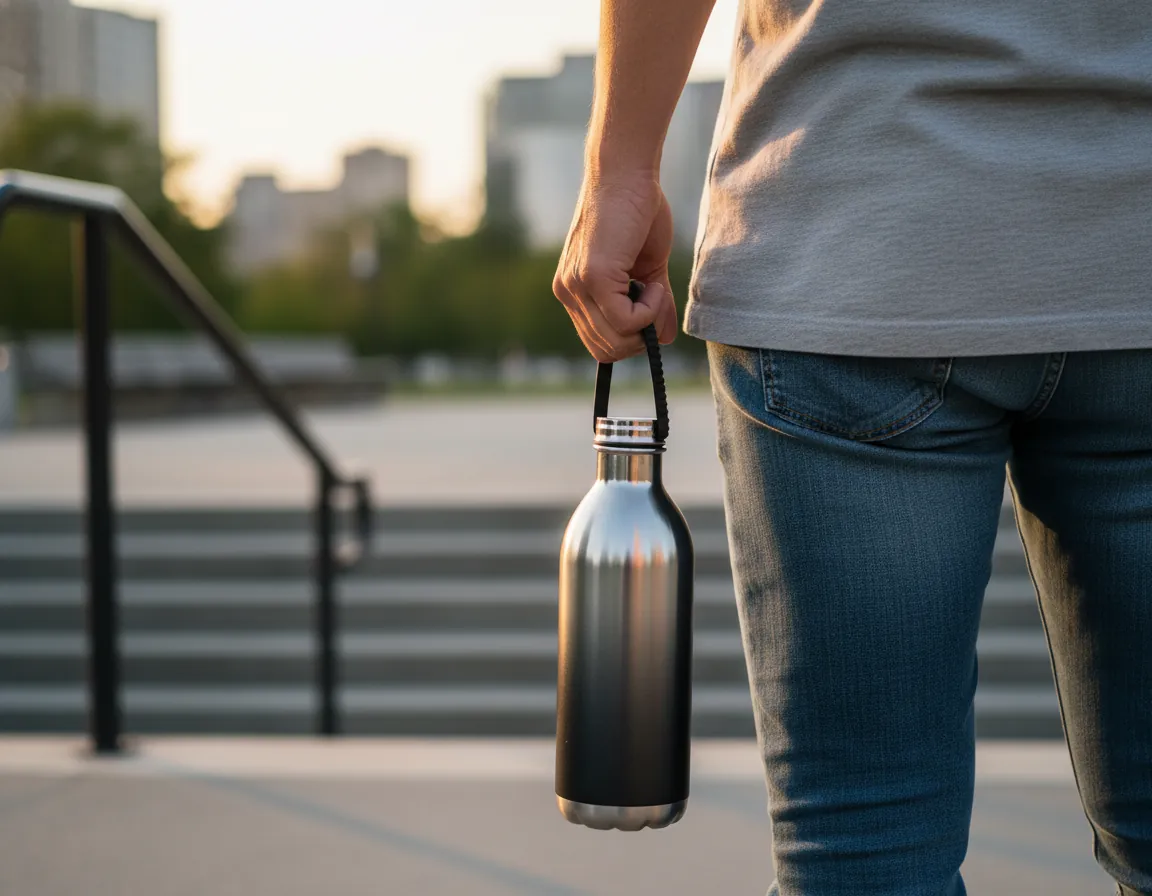 Close-up view of the Pexpo bottle opening showing the food-safe stainless steel interior with clean threading and premium construction quality