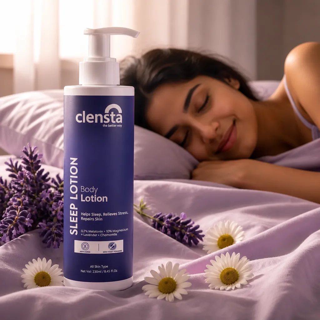 Radiant woman peacefully asleep on soft lavender sheets with gentle smile, morning light streaming through curtains, fresh flowers nearby, serene expression