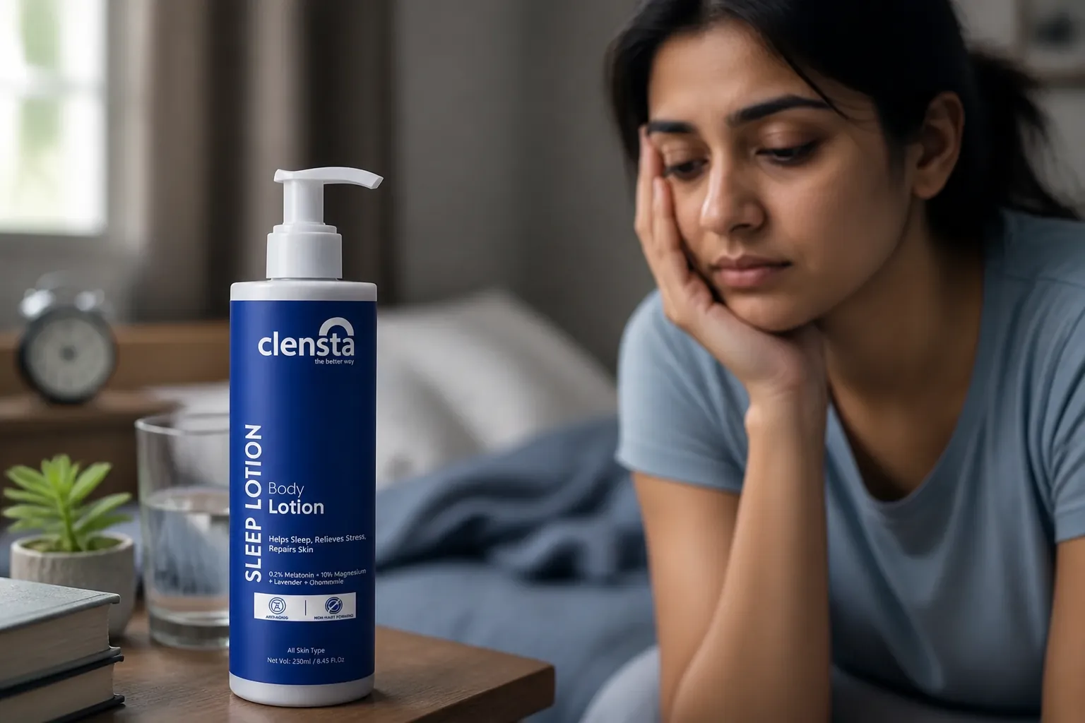 Young Indian woman with tired expression dark circles under eyes showing exhaustion from poor sleep