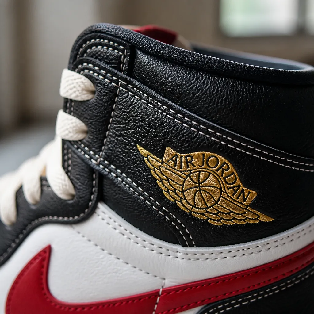 Close-up of the embroidered Nike Total 90 heritage badge with gold thread detailing showing authentic retro branding on premium leather