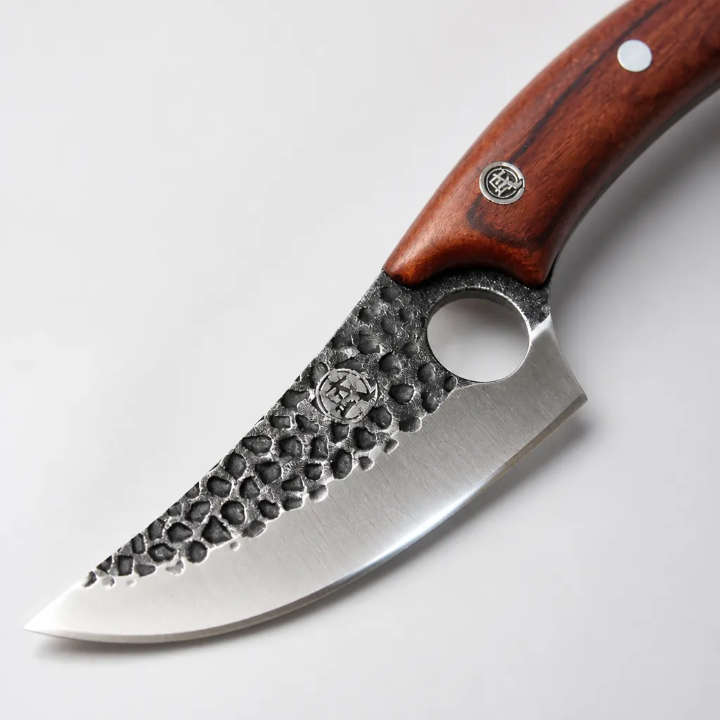 Close-up macro photograph of razor-sharp stainless steel blade edge gleaming with precision honing and mirror polish finish