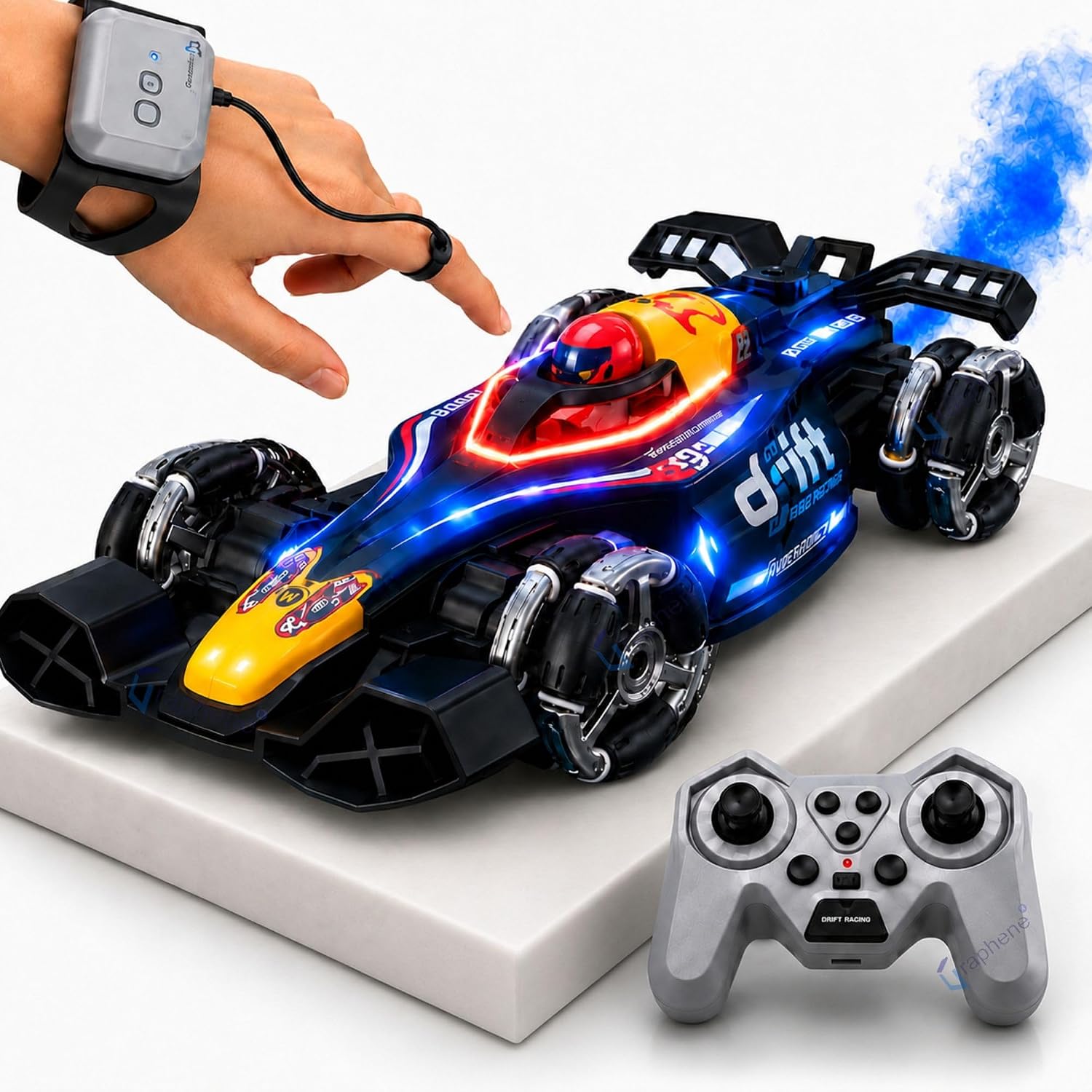 GRAPHENE RC F1 Formula Car variant &mdash; sleek open-wheel racing car with red and white body shown against dark neon background