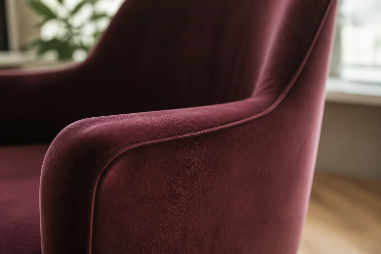 Close-up of the padded armrest showing the ergonomic cushioning and soft velvet upholstery for maximum comfort