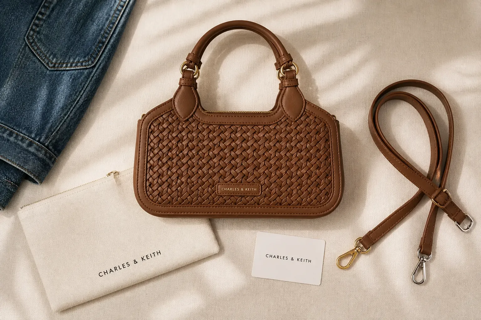 Mini Azure Woven Tote Bag displayed beautifully with all included accessories laid out, showing exceptional value at just Rs 1,111