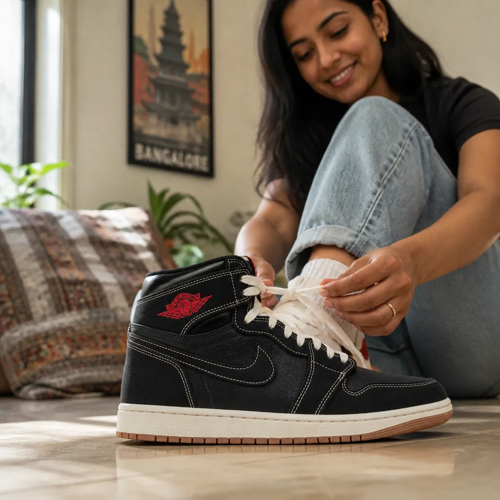 Portrait of a verified customer Priya S. from Bangalore who purchased Air Jordan 1s and left a 5-star review