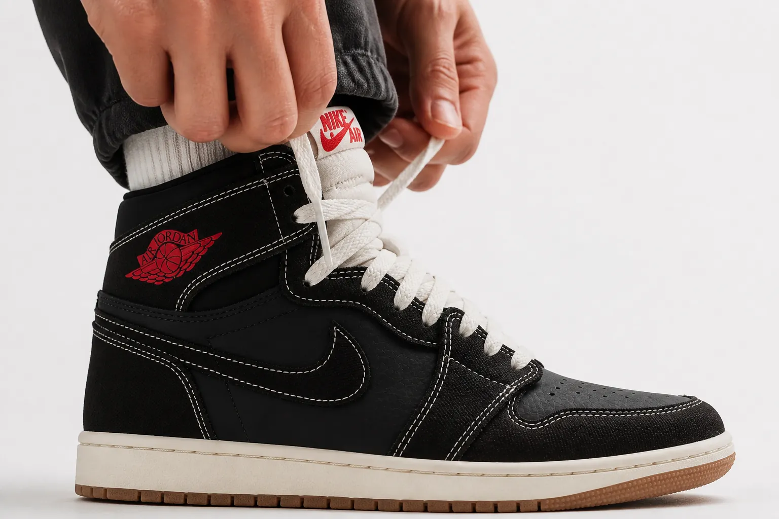 Woven premium laces with reinforced eyelets and quality aglet finishing on the Air Jordan 1