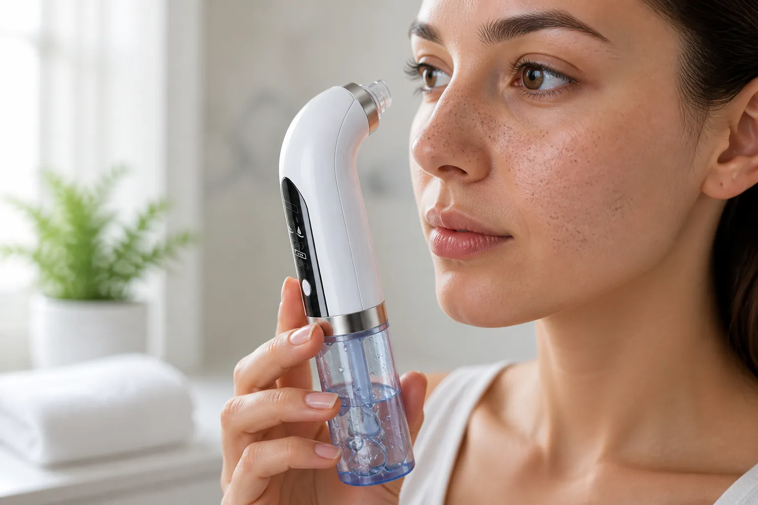 Close-up skin image showing visible blackheads and enlarged pores causing frustration