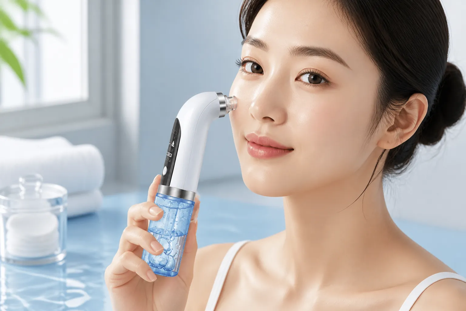 Close-up skin image showing dramatically improved clear pores with smooth healthy complexion