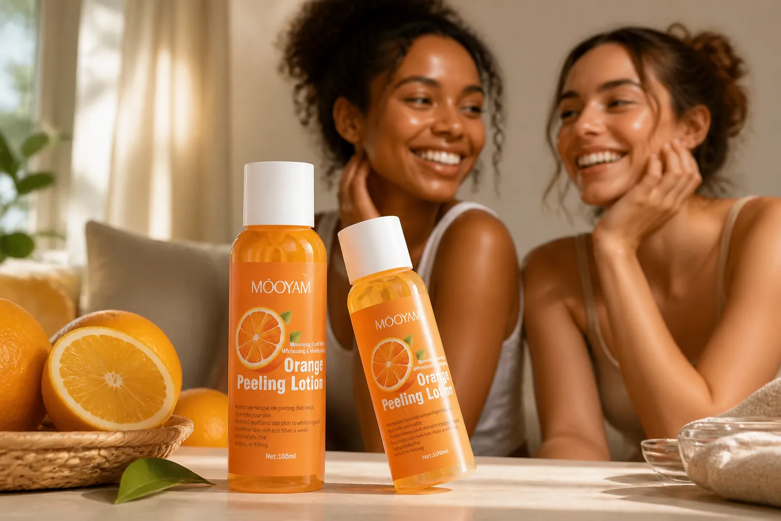 Beautiful collage of diverse happy women with glowing radiant skin smiling confidently at home in natural lighting