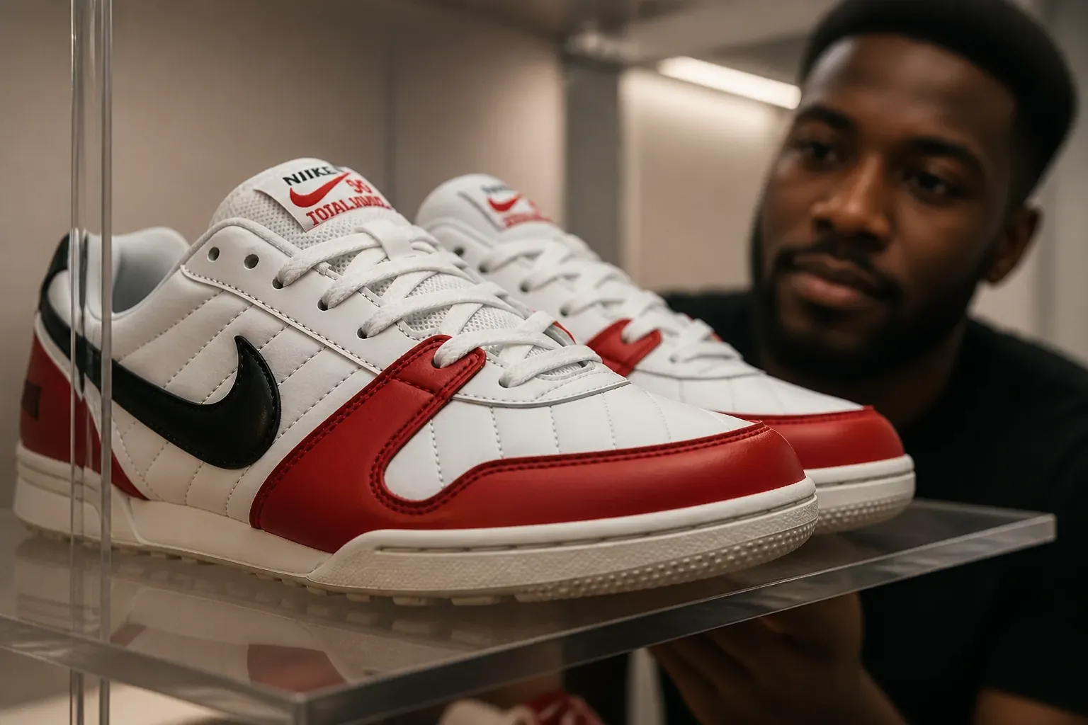 Customer photo showing Nike Total 90 Premium in a sneaker collection display case