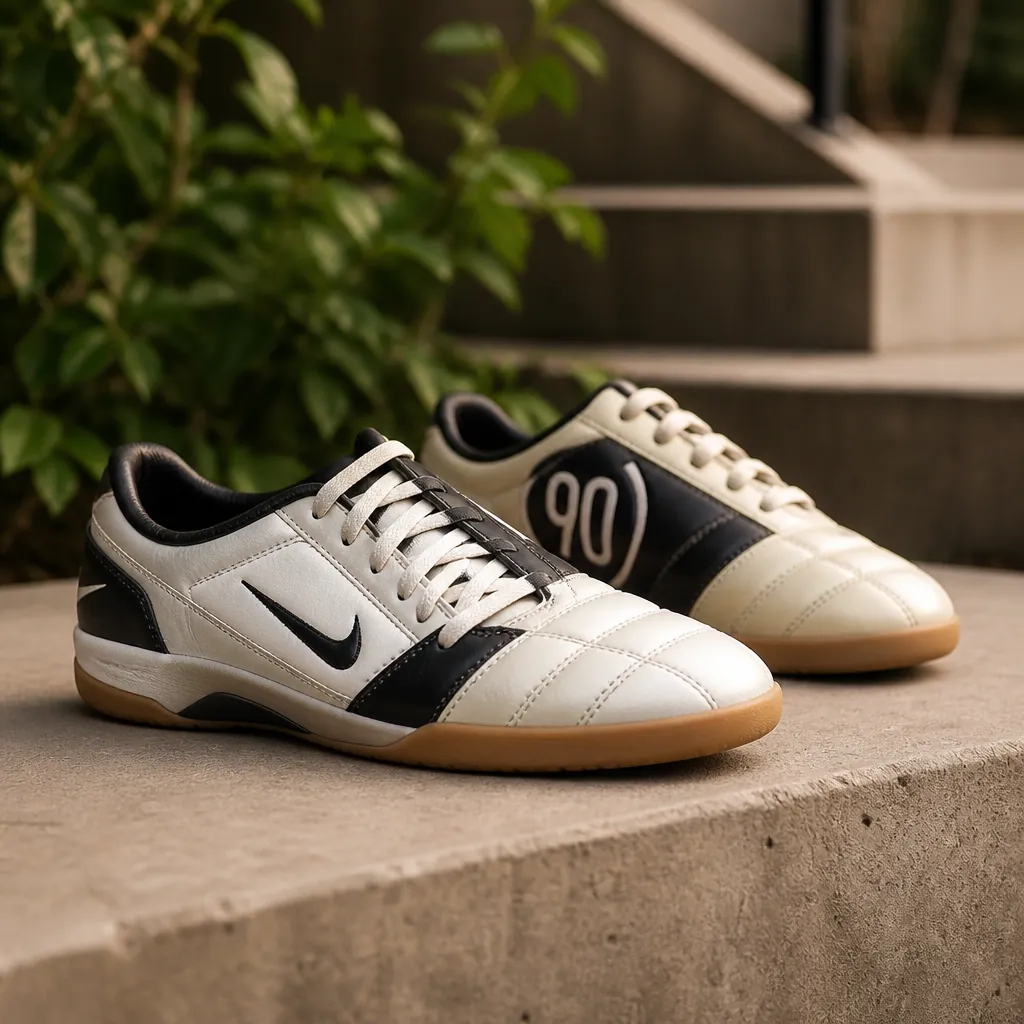 Nike Total 90 Premium displayed prominently showing the quilted upper, asymmetrical lacing, and rubber outsole