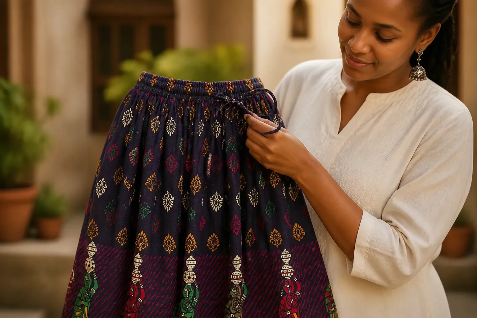 Detailed view of the Rajasthani Jaipuri block print pattern showcasing traditional artisan craftsmanship with geometric motifs