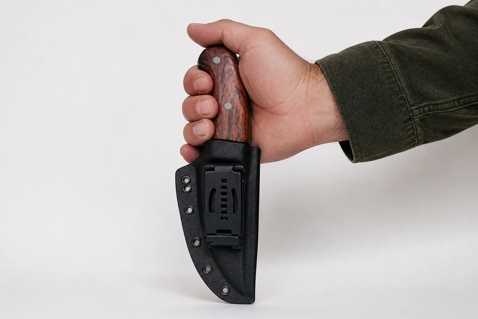 Close-up of premium natural wood handle showing beautiful grain patterns and smooth ergonomic finish
