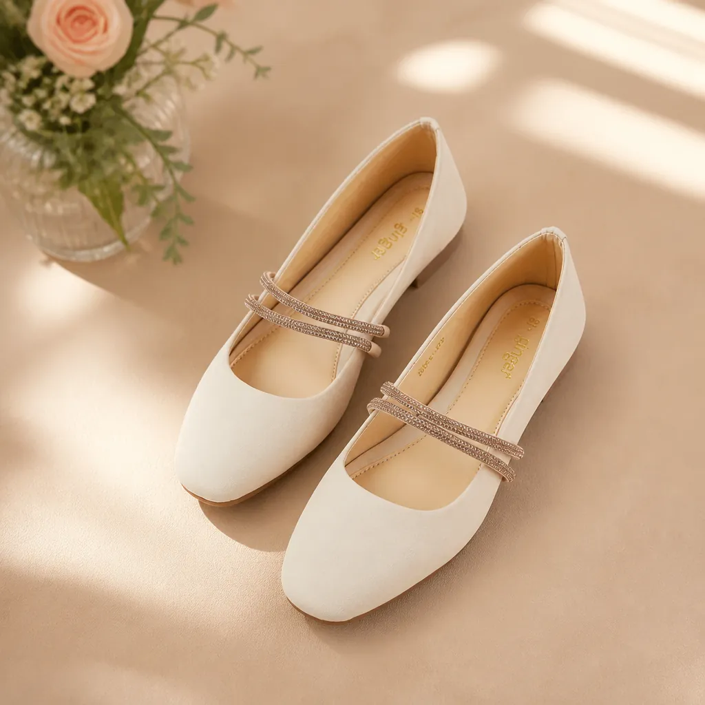 Illustration of sparkling embellishments representing the beautiful decorative details on these ballerinas