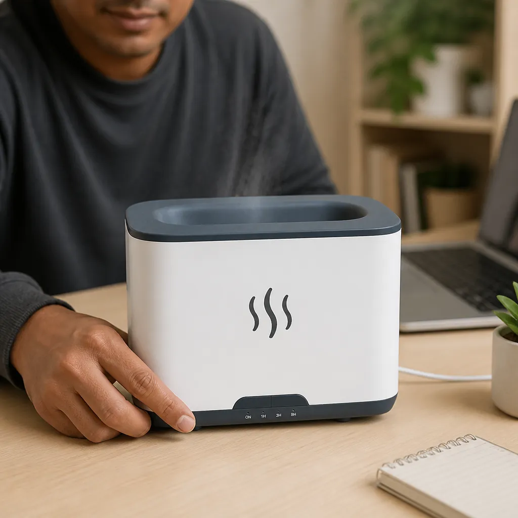 Humidifier size comparison showing compact desktop-friendly dimensions