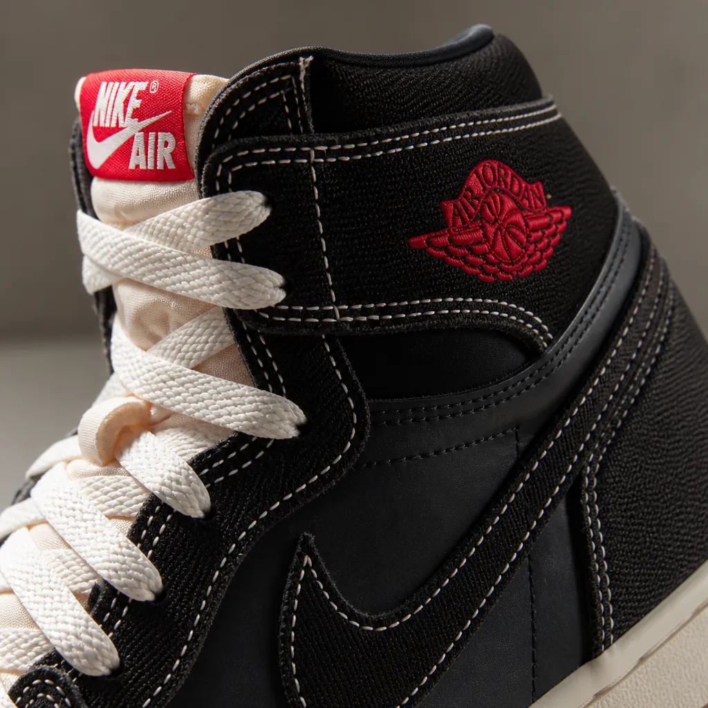 Close-up detail of the woven textile upper and Jumpman logo embroidery