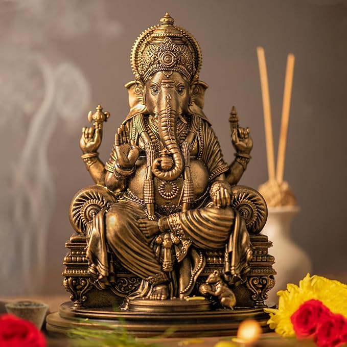9 inch Ganesha idol with detailed carving perfect for main puja rooms and living spaces