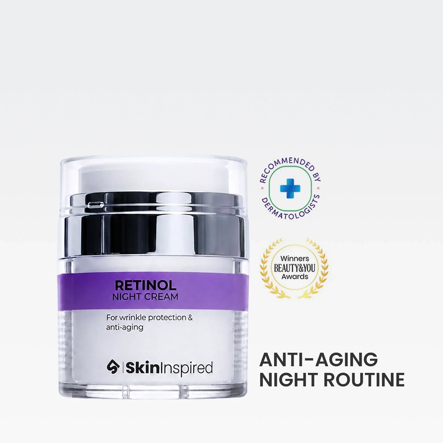 Retinol Night Cream luxury product shot with elegant glass jar on marble surface illuminated by soft golden spotlight, surrounded by rose petals and subtle sparkle effects suggesting exclusivity and premium anti-aging skincare