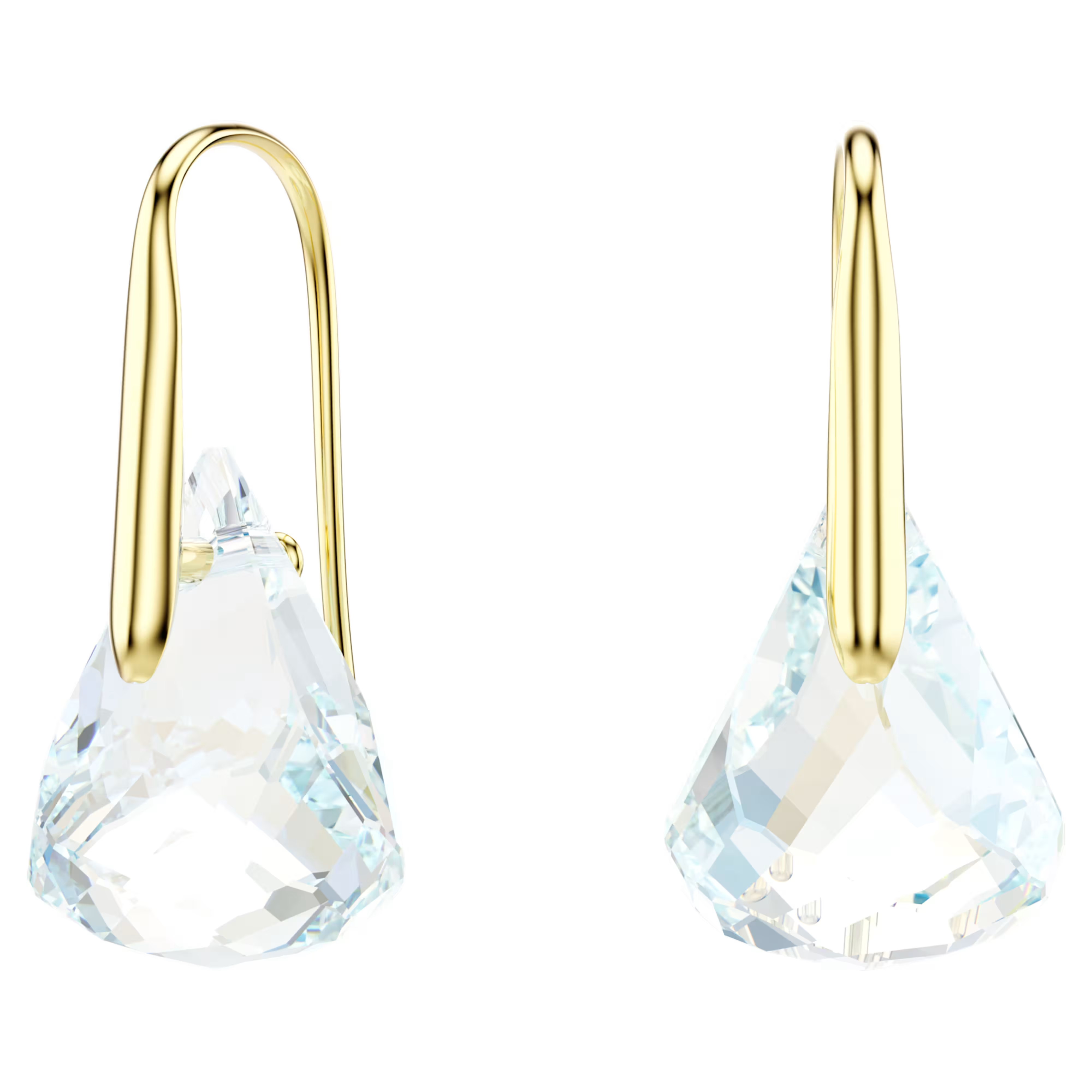 Extreme close-up of Lunar pink crystal drop earrings in 18K rose gold finish catching soft golden-hour light, resting on blush silk fabric with gentle bokeh
